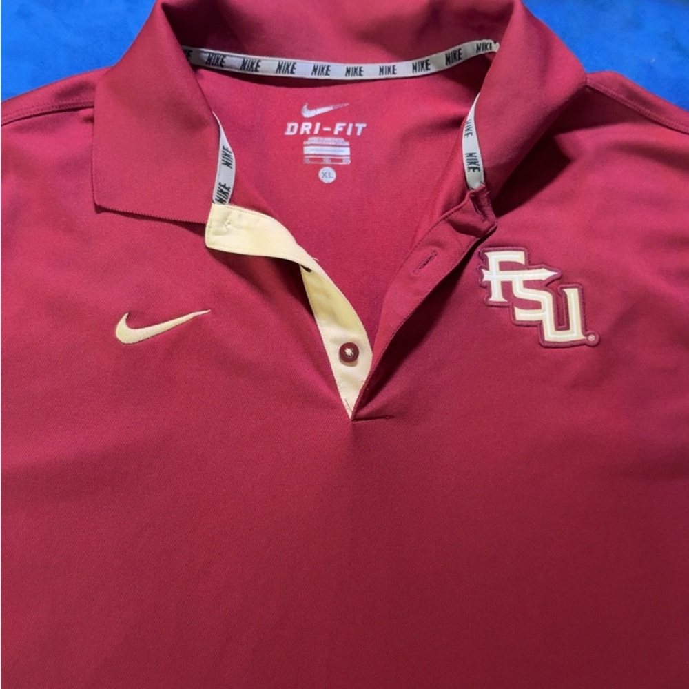 Nike Men's Maroon Polo with Gold Trim and FSU Logo